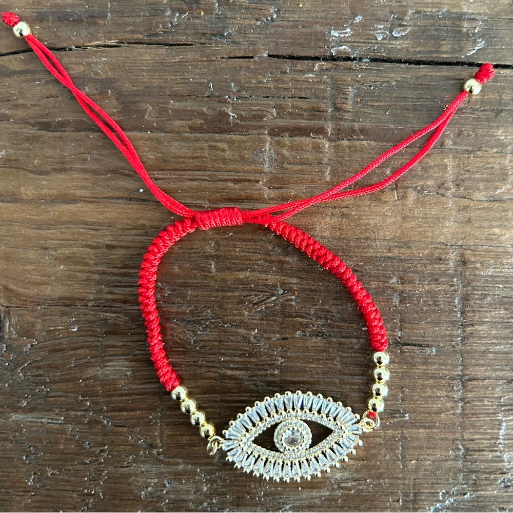 Red Evil Eye Bracelet with Gold Accents